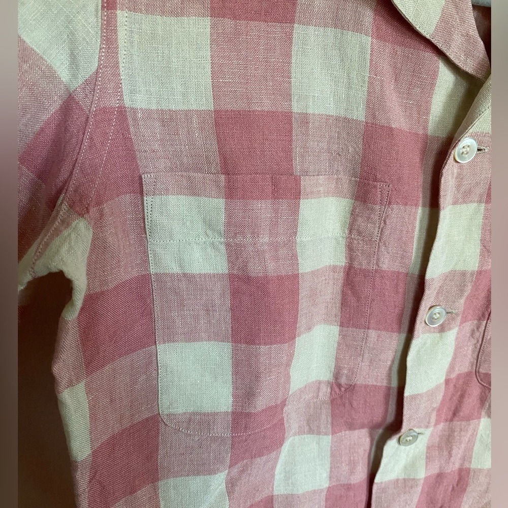 Ralph Lauren women’s Linen pink cream plaid Gingham Button Down Shirt Size 8 - Picture 3 of 5